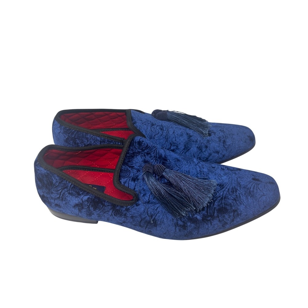 La Milano Blue Velvet Tassel Loafers Men's Size 12 Italian Design Dress Shoes